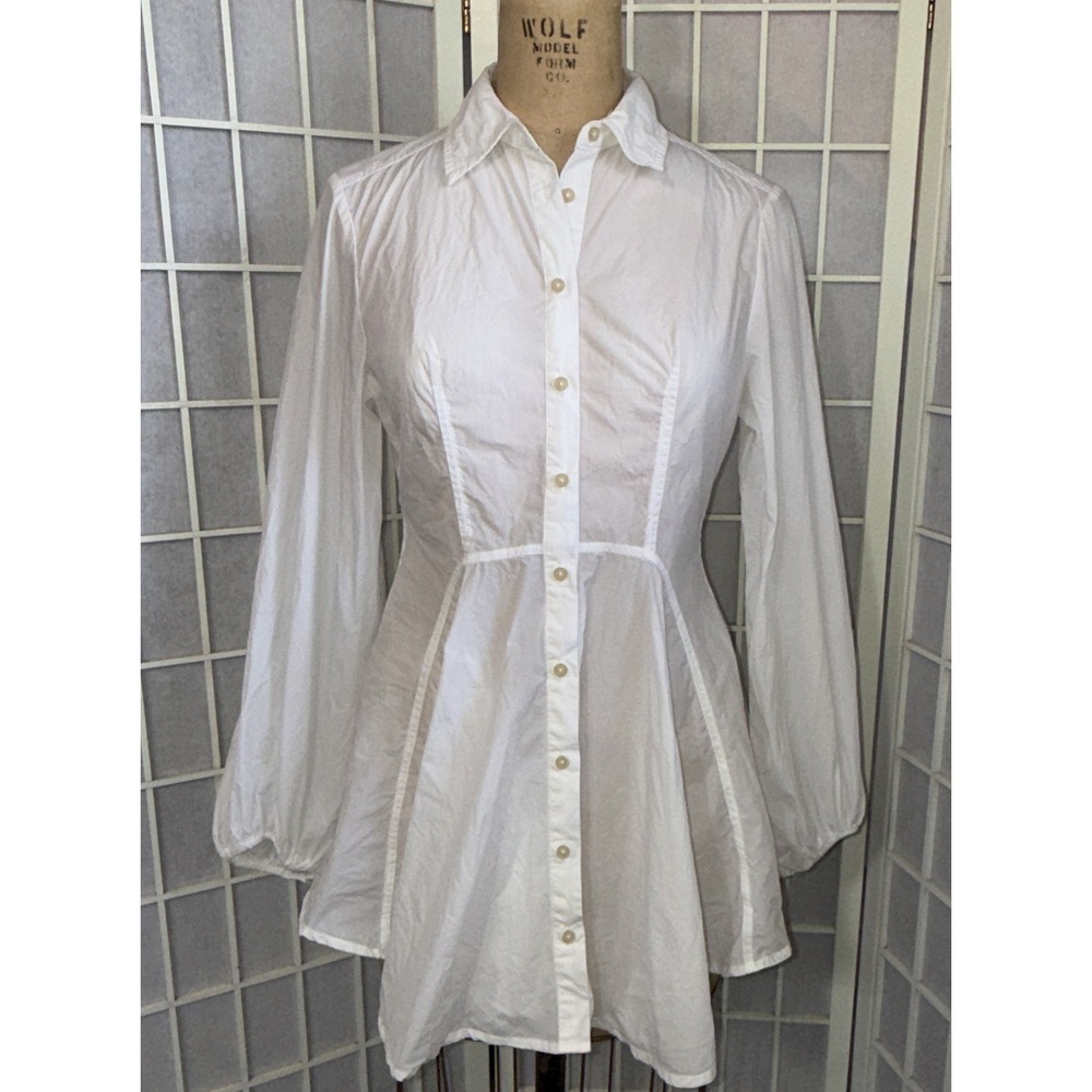 FREE PEOPLE White All The Time Tunic Peplum Button Up Boho Cottagecore Shirt XS
